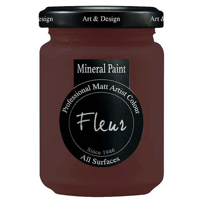 Fleur Pintura mineral - English Maroon, 130 ml, Mate - Tarro marrón de pintura mineral Fleur para todas las superficies.