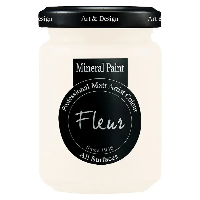 Fleur Pintura mineral - Cream Love, 130 ml, Mate - Bote blanco de pintura mineral Fleur, un color mate profesional para artistas, con tapa negra.
