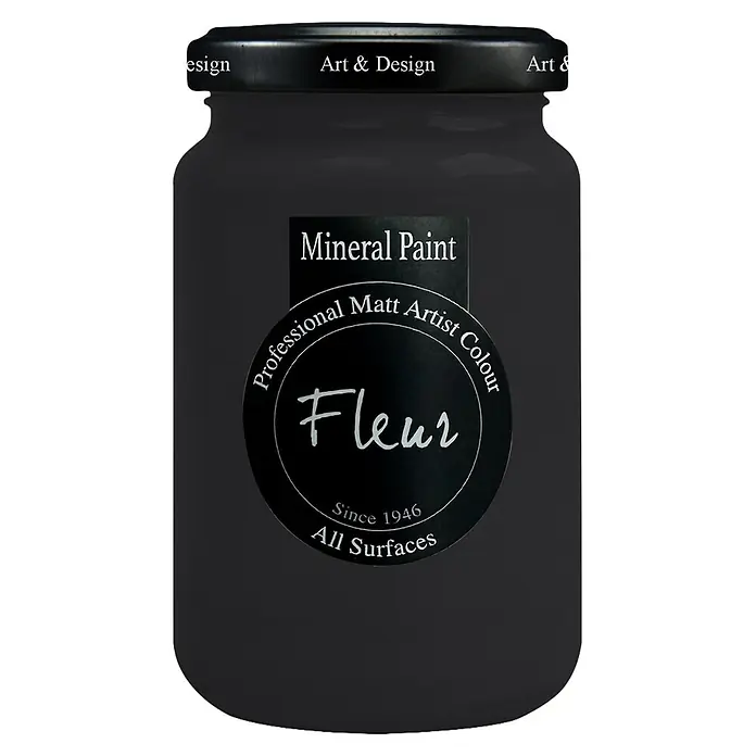 Fleur Pintura mineral - Black, 330 ml, Mate - Bote negro de pintura mineral Fleur, un color profesional mate para todas las superficies.