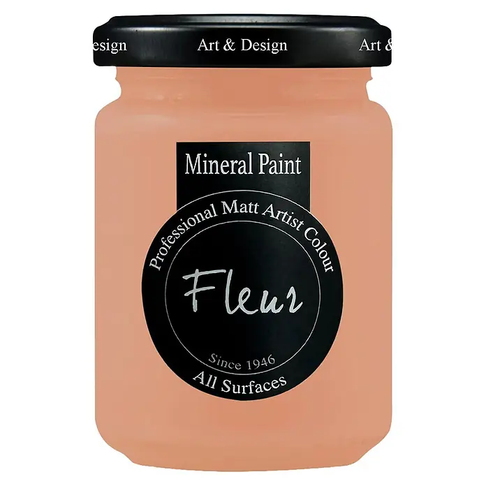 Fleur Pintura mineral - Swinging Rose, 130 ml, Mate - Bote de pintura Fleur Professional Mineral Matt Artist Colour color melocotón con tapa negra.