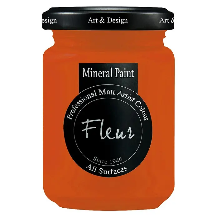 Fleur Pintura mineral - The Orange, 130 ml, Mate - Pintura mineral naranja Fleur en un tarro, color de artista mate profesional para todas las superficies.