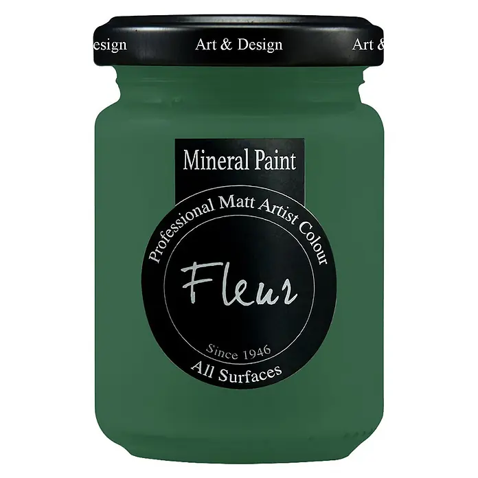 Fleur Pintura mineral - The Green Queen, 130 ml, Mate - Bote verde de pintura mineral Fleur, color mate profesional para artistas.