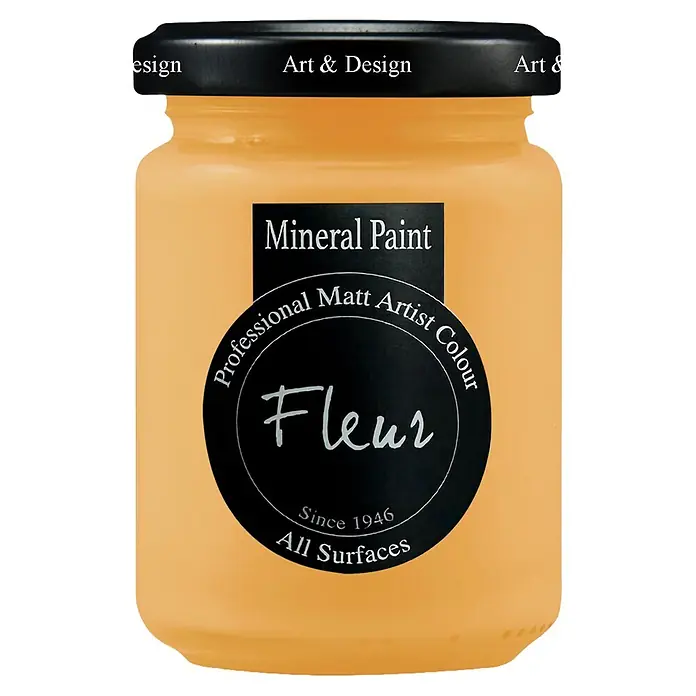 Fleur Pintura mineral - Alhambra Yellow, 130 ml, Mate - Bote de pintura mineral mate naranja claro para artistas y todas las superficies.
