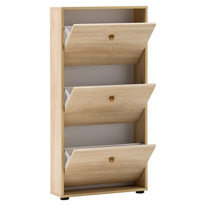 Schildmeyer Schuhschrank - L x B x H: 19,5 x 58,9 x 122 cm, Weißeiche, Anzahl Fächer: 3 Stk. - Heller Holzschuhschrank mit drei Kippfächern, jeweils mit kleinem Griff.