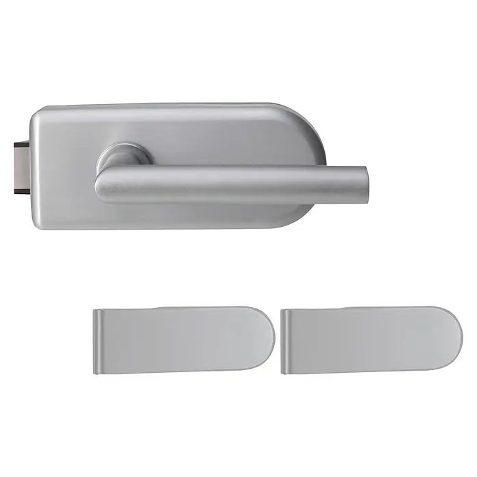 Diamond Doors Glastürbeschlag Sky UV - Aluminium EV1, Bandbohrung/Bänder: Studio 2-teilig, Unverschließbar - Gebürstetes silbernes Türgriffset aus Metall mit Hebel und zwei Platten.
