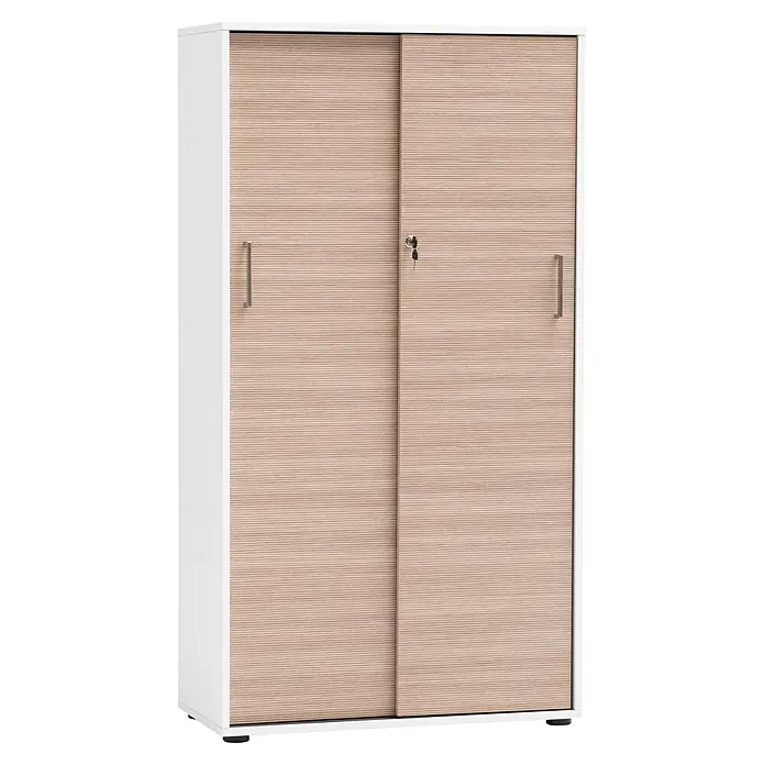 Schildmeyer Metz Schiebetür Schrank - L x B x H: 38,2 x 80,1 x 150 cm, Weiß/Canello - Zweitüriger weißer und heller Holzschrank mit Schiebetüren, silbernen Griffen und Schloss.