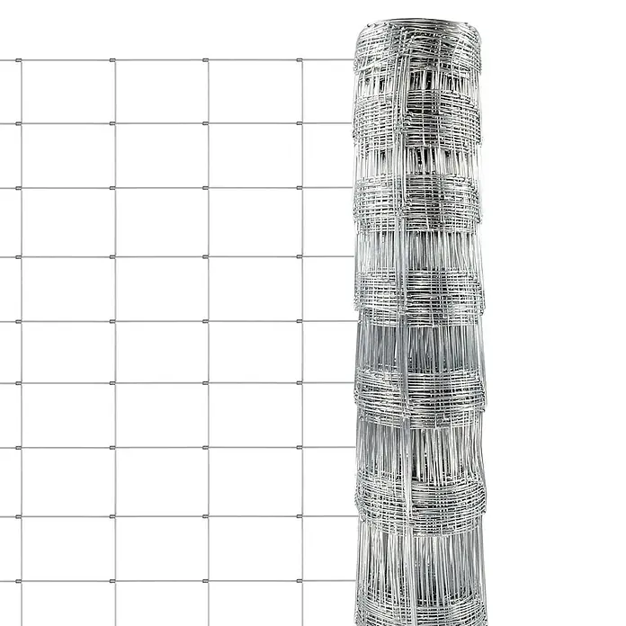 Floordirekt Maschendrahtzaun Wildzaun - 50 cm x 1 m, Grau - Rolle verzinkten Knotengitters, teilweise abgerollt, zeigt das quadratische Maschenmuster.