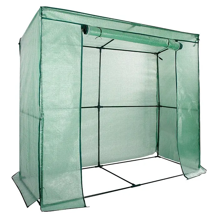 Floordirekt Gewächshaus Botanika - Außenmaß inkl. Dachüberstand (B x T): 200 x 78 cm, Material Seitenwand: Kunststoff - Transparent grünes tragbares Gewächshaus mit aufrollbarer Vordertür und schwarzem Metallrahmen.