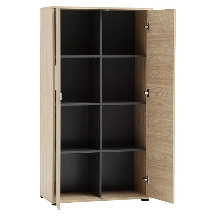 Schildmeyer Arezzo Aktenschrank - L x B x H: 38,2 x 80,1 x 150 cm, Eiche/Fischgräte - Helles Holzschrank mit dunklen Innenregalen und offenen Türen.