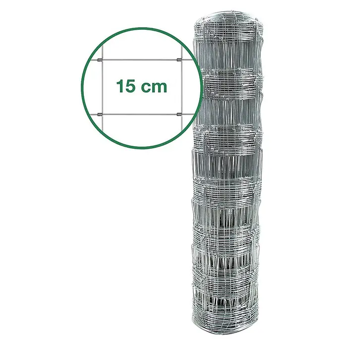 Floordirekt Maschendrahtzaun Wildzaun - 50 cm x 1 m, Grau - Gerollter verzinkter Drahtgeflechtzaun mit 15 cm Maschenweite, bereit zur Installation.