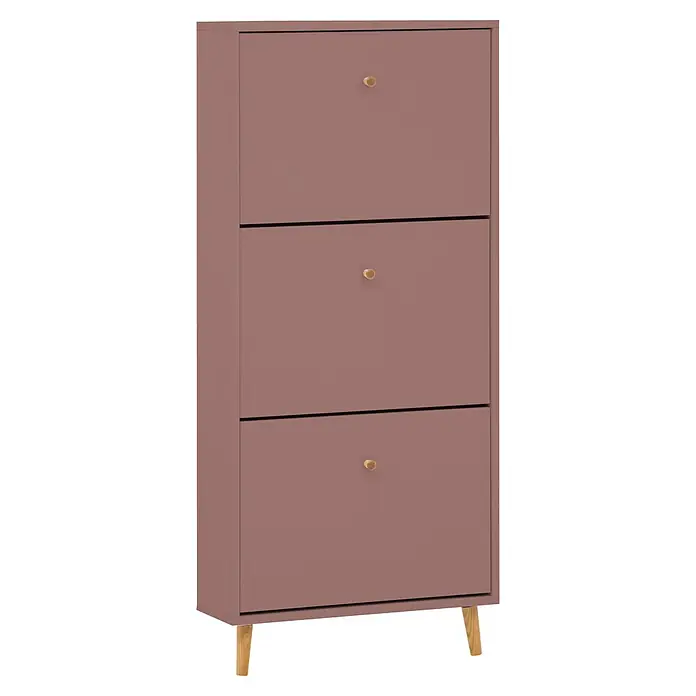Schildmeyer Bjarne Schuhschrank - L x B x H: 19,5 x 59,8 x 131 cm, Mauve, Anzahl Fächer: 3 Stk. - Mauve-brauner Schuhschrank mit drei Kippfächern, Holzknöpfen und hellen Holzbeinen.