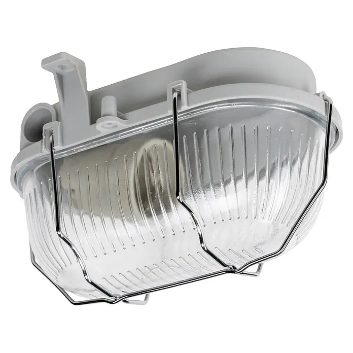 LED's work Außenwandleuchte - 60 W, 10,2 x 12,4 x 17,6 cm, IP44 - Hellgraue Schiffslaterne mit geripptem Klarglasdiffusor und Metallschutz.