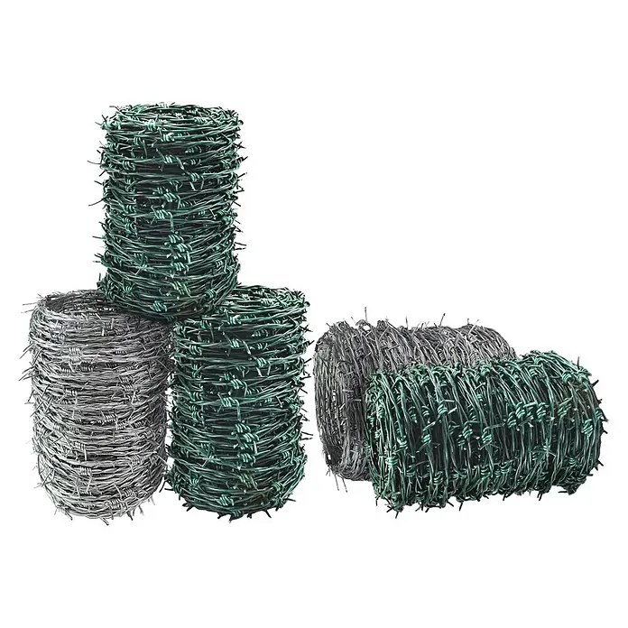 Floordirekt Stacheldraht - Länge: 50 m, Verzinkt, Materialstärke 1: 2,7 mm - Mehrere Rollen grün beschichteten und verzinkten Stacheldrahts, zur Umzäunung und Sicherung.