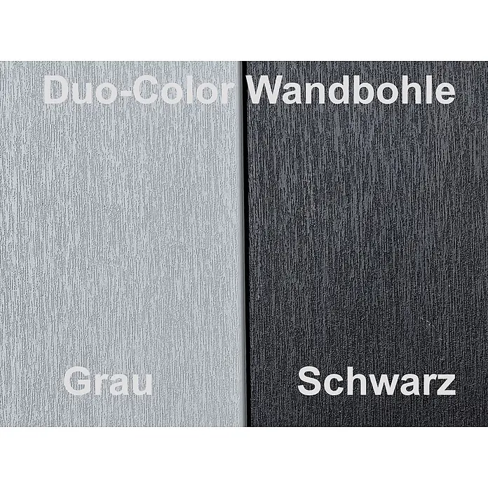Fjordholz Gartenhaus Duo Color 12 m² - Außenmaß inkl. Dachüberstand (B x T): 386,1 x 292,1 cm, Aluminium, Schwarz / Grau - Duo-Color Wandbohle in Hellgrau und Schwarz, mit strukturierter Oberfläche und vertikalen Rillen.