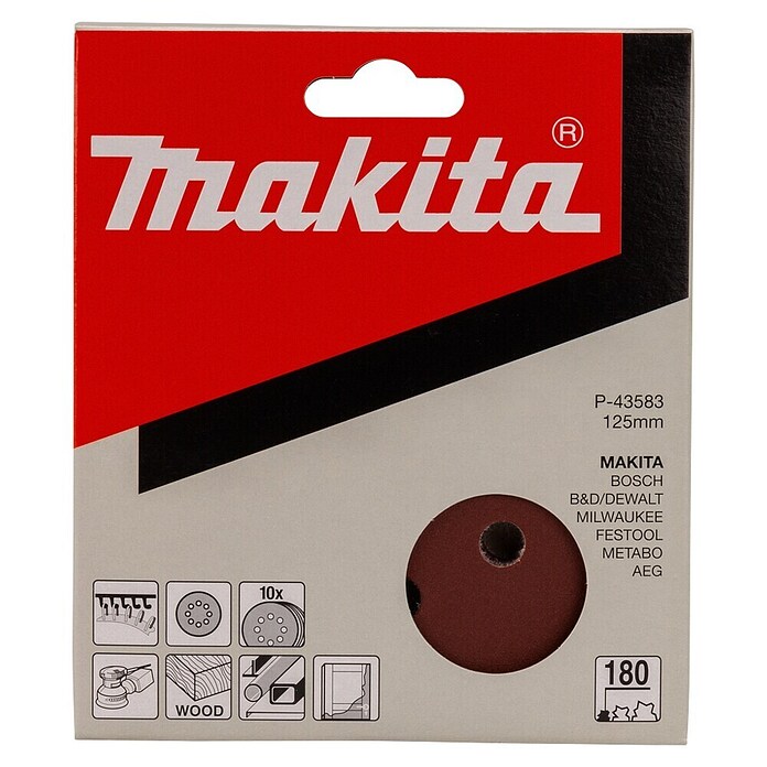 Makita Schuurschijven P-43577 - Set van 10 stuks (Diameter: 125 mm, Korreling: 180) | BAUHAUS