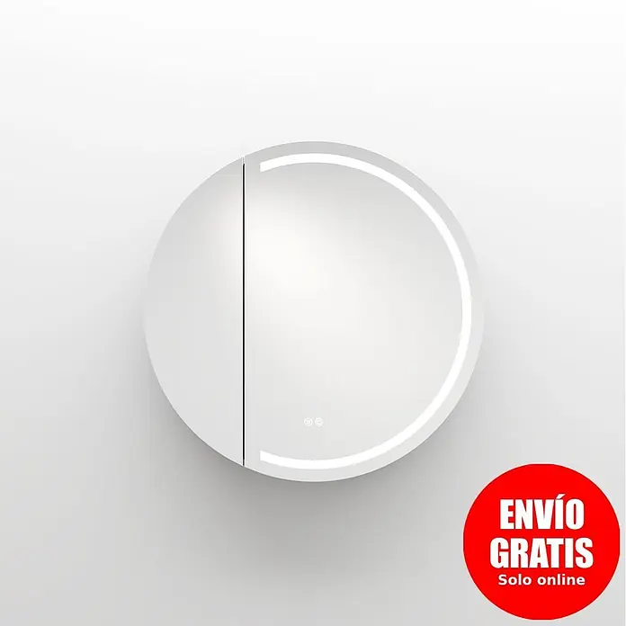Disbain Armario con espejo LED Mali - Diámetro: 60 cm, Aluminio, Antracita - Gabinete de espejo redondo blanco con iluminación LED y controles táctiles.
