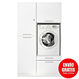 Respekta Armario para lavadora Clara (L x An: 67,6 x 117,4 cm, Blanco, Con mueble para lavadora y armario alto)