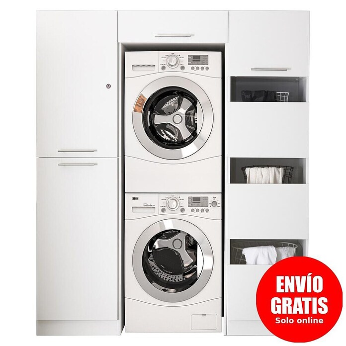 Respekta Armario para lavadora Clara (L x An: 67,6 x 167,4 cm, Blanco, Con 2 armarios para lavadora, un armario para la ropa y un armario alto) | BAUHAUS