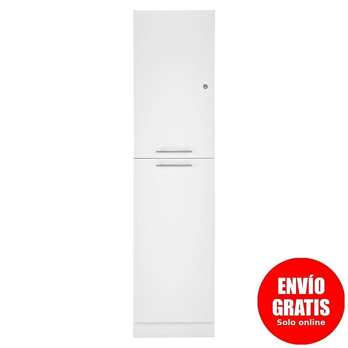 Respekta Mueble columna de cocina Clara - An x Pr x Al: 50 x 67,6 x 200 cm, Blanco - Armario alto blanco con cerradura y dos cajones/puertas inferiores.