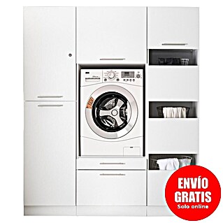 Respekta Armario para lavadora Clara (L x An: 67,6 x 167,4 cm, Blanco, Con mueble para lavadora, armario para la ropa y armario alto)