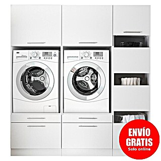 Respekta Armario para lavadora Clara (L x An: 67,6 x 184,8 cm, Blanco, Con dos armarios para lavadora y un armario para la ropa)