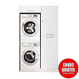 Respekta Armario para lavadora Clara (L x An: 67,6 x 117,4 cm, Blanco, Con armario alto y mueble para la lavadora)