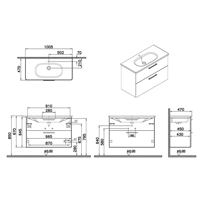 VitrA Badmöbel-Set Root Flat - B x T x H: 100 x 45 x 65 cm, Sahara Beige, Hochglänzend - Moderner weißer Badschrank mit integriertem Keramikwaschbecken und zwei Schubladen.