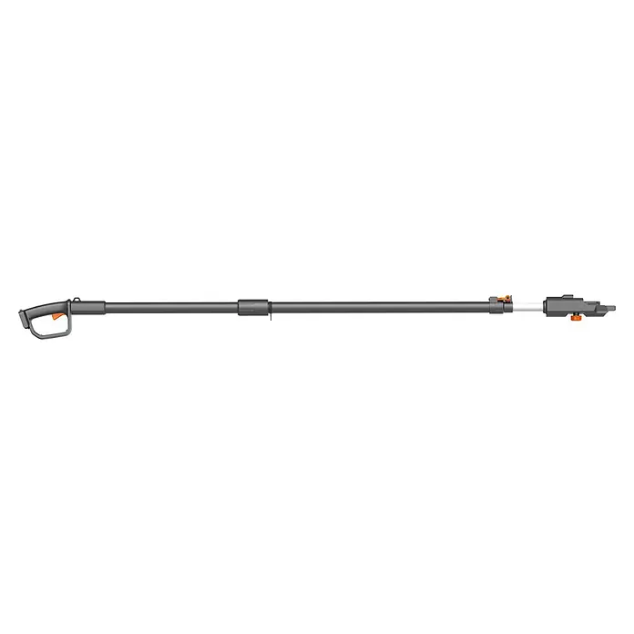Worx PowerShare 20V Teleskopstiel WA0166 - Passend für: Worx Akku-Kettensäge WG322E.9 - Lange, dunkelgrau-weiße Teleskop-Sprühlanze mit orangefarbenem Abzug und Details.