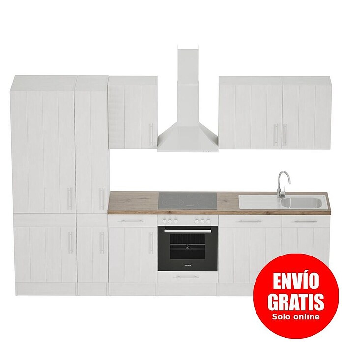 Respekta Premium Composición de cocina (Ancho: 310 cm, Con dispositivos eléctricos, Réplica de alerce blanco)