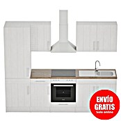 Respekta Premium Composición de cocina (Ancho: 270 cm, Con dispositivos eléctricos, Réplica de alerce blanco)