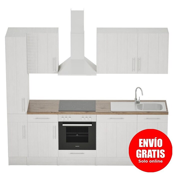Respekta Premium Composición de cocina (Ancho: 250 cm, Con dispositivos eléctricos, Réplica de alerce blanco)