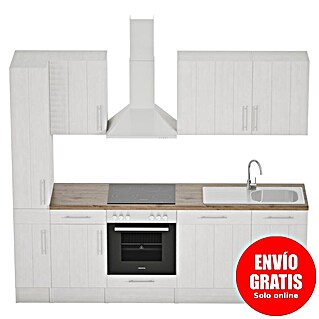 Respekta Premium Composición de cocina Anton (Ancho: 250 cm, Blanco, Con electrodomésticos)
