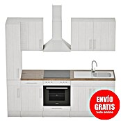 Respekta Premium Composición de cocina (Ancho: 240 cm, Con dispositivos eléctricos, Réplica de alerce blanco)