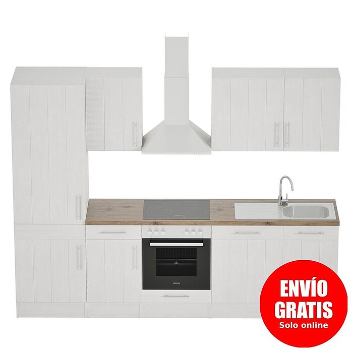 Respekta Premium Composición de cocina (Ancho: 280 cm, Con dispositivos eléctricos, Réplica de alerce blanco)