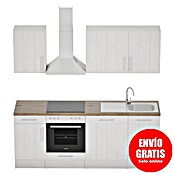 Respekta Premium Composición de cocina (Ancho: 220 cm, Con dispositivos eléctricos, Réplica de alerce blanco)