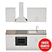 Respekta Premium Composición de cocina (Ancho: 210 cm, Con dispositivos eléctricos, Réplica de alerce blanco)