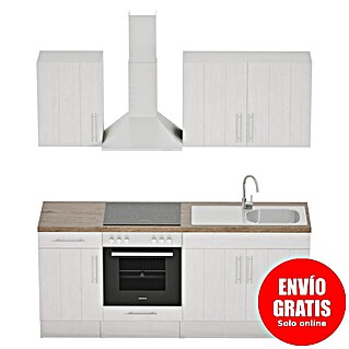 Respekta Premium Composición de cocina Anton (Ancho: 210 cm, Blanco, Con electrodomésticos)