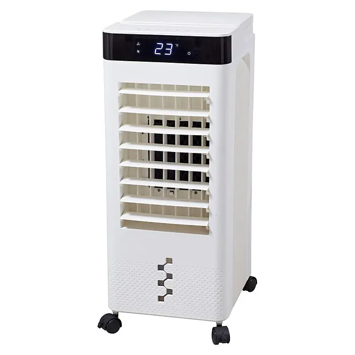 PR Klima Climatizador evaporativo CF1202R - 65 W, 7 l, Blanco - Enfriador de aire portátil blanco con pantalla digital (23°C), rejillas frontales y ruedas.