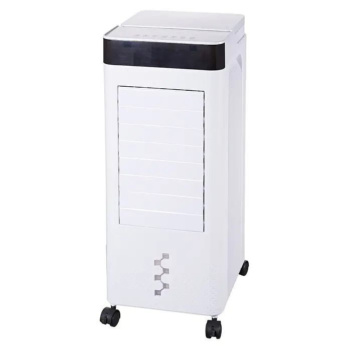 PR Klima Climatizador evaporativo CF1202R - 65 W, 7 l, Blanco - Enfriador de aire evaporativo portátil blanco con panel de control oscuro, rejillas frontales y ruedas.