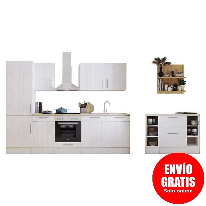 Respekta Cocina de isla Anton (Ancho: 280 cm, Blanco e imitación roble, Con electrodomésticos) | BAUHAUS