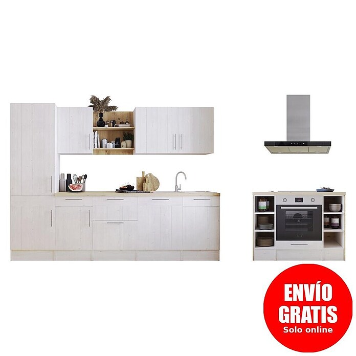 Respekta Cocina de isla Anton con fuego (Ancho: 280 cm, Blanco, Con electrodomésticos) | BAUHAUS