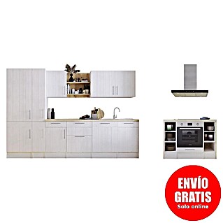 Respekta Cocina de isla Anton con fuego (Ancho: 310 cm, Blanco, Con electrodomésticos)