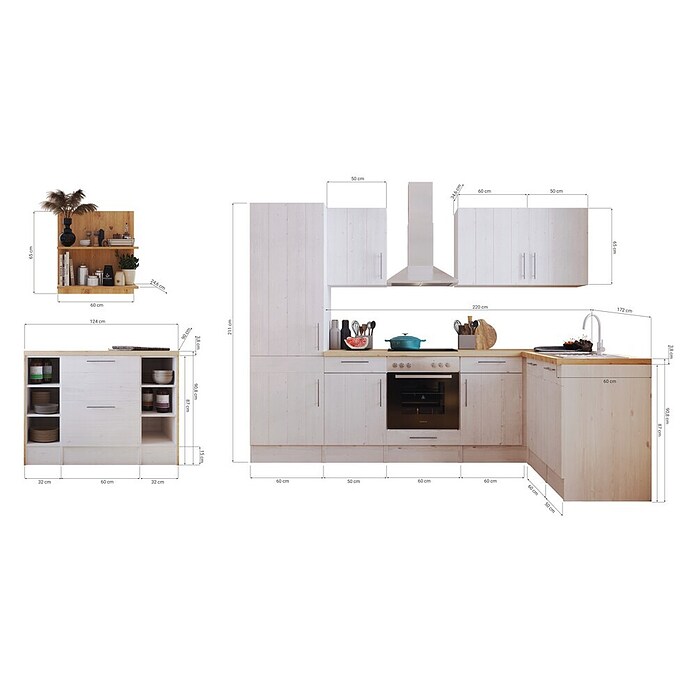 Respekta Inselküche Anton (B x L: 280 x 172 cm, Lärche Weiß Nachbildung, Mit Elektrogeräten) | BAUHAUS