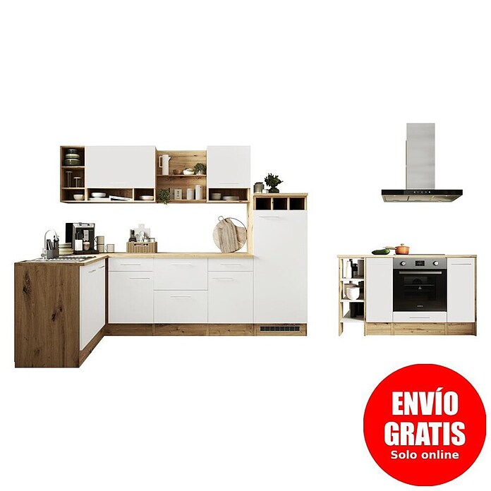 Respekta Cocina de isla Hilde con fuego (Ancho: 280 cm, Blanco, Mate, Con electrodomésticos) | BAUHAUS