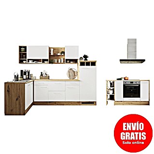 Respekta Cocina de isla Hilde con fuego (Ancho: 280 cm, Blanco, Mate, Con electrodomésticos)