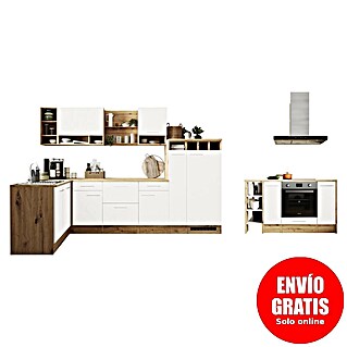 Respekta Cocina de isla Hilde con fuego (Ancho: 310 cm, Blanco, Mate, Con electrodomésticos)