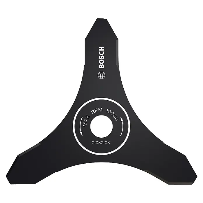 Bosch Professional Ersatzmesser 3-Zahn - Passend für: Kompatible Bosch Pro Akku-Freischneider - Schwarzes, dreizackiges Bosch Metall-Freischneiderblatt mit U/min-Markierungen und Richtungspfeil.