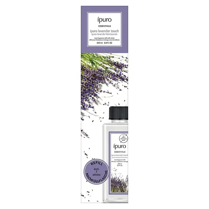 Ipuro Essentials Raumduft Refill - Lavender Touch, 200 ml - ipuro Lavender Touch Raumduft Nachfüllpack (200ml) mit 7 Stäbchen. Flasche aus 100% recyceltem Kunststoff.