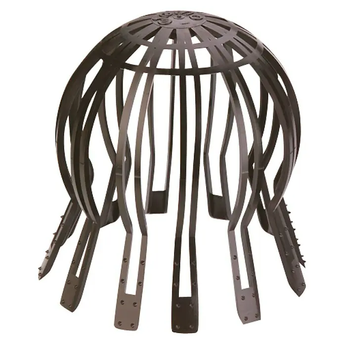 Soprema Parahojas - Caucho EPDM, 90 mm - 110 mm - Un protector de canalón oscuro en forma de cúpula hecho de puntales y una parte superior perforada, diseñado para evitar la obstrucción de hojas.