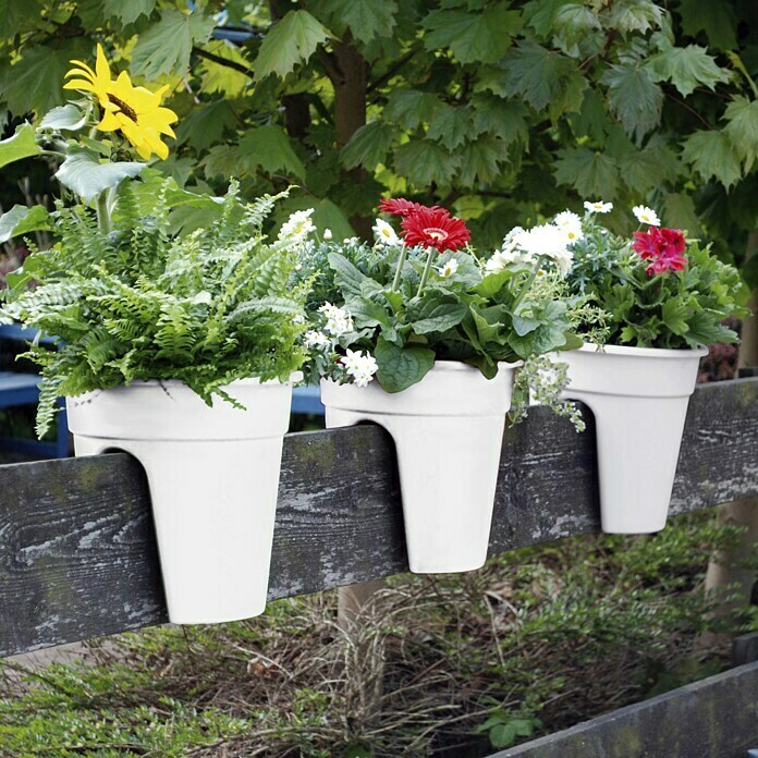 KHW Geländertopf Flowerclip (Außenmaß (Ø x H): 27 x 27,5 cm, Kunststoff,  Weiß) | BAUHAUS
